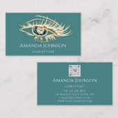 Berufliche Lashes Brows Makeup Logo Gold Aquamarin Visitenkarte (Vorne/Hinten)