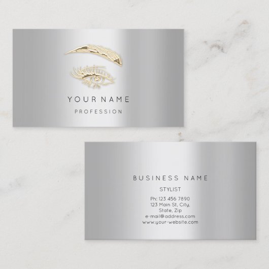 Berufliche Lashes Brows Makeup Logo Gold Grau Visitenkarte (Vorne/Hinten)