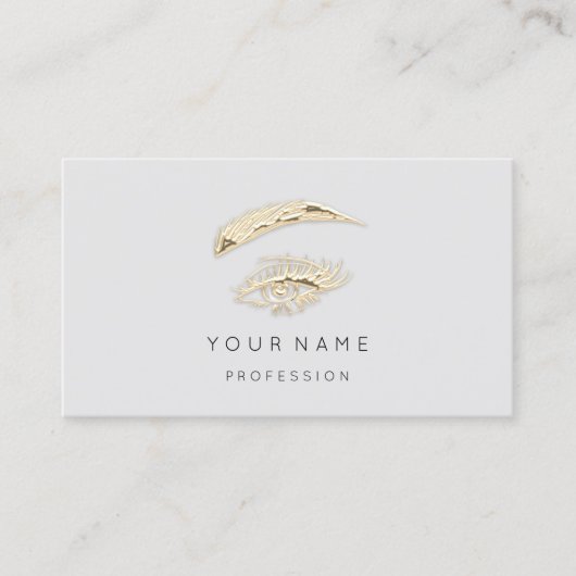 Berufliche Lashes Brows Makeup Logo Gold Grau Visitenkarte (Vorderseite)