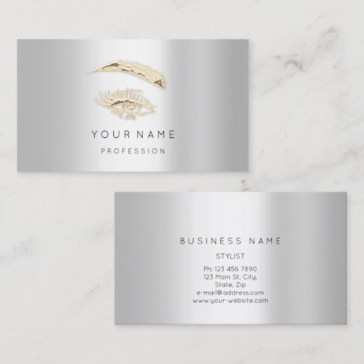 Berufliche Lashes Brows Makeup Logo Gold Silber Visitenkarte (Vorne/Hinten)
