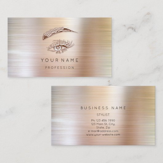 Berufliche Lashes Brows Makeup Logo Rose Metall Visitenkarte (Vorne/Hinten)