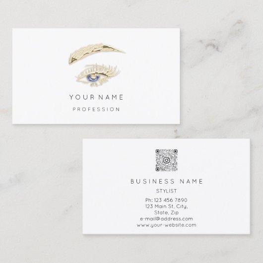 Berufliche Lashes Brows Makeup Logo White QRCode Visitenkarte (Vorne/Hinten)