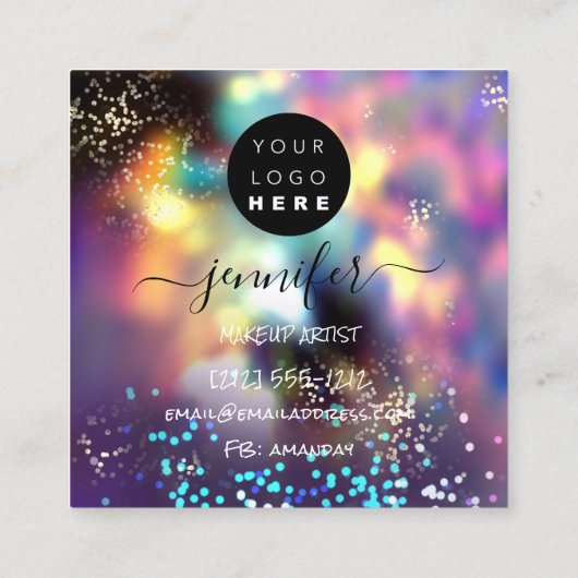Berufliche Logo Nails Beauty Hair Glam Holograph Quadratische Visitenkarte (Rückseite)