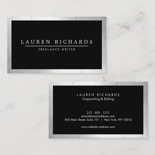 Berufliche Luxe Imitats Silver und Black Visitenkarte (Vorne/Hinten)