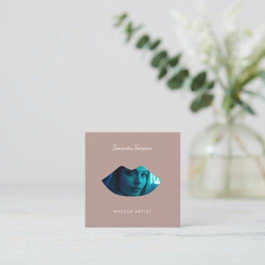 Berufliche Makeup Artist 2 Foto Lippenstufen Rosa Quadratische Visitenkarte (Stehend Vorderseite)
