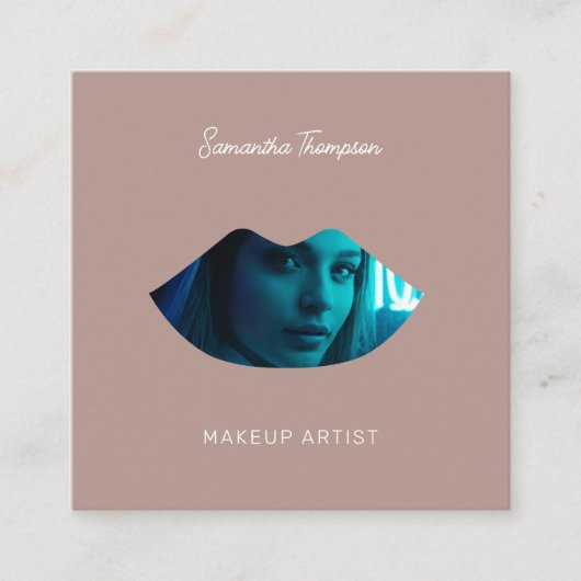 Berufliche Makeup Artist 2 Foto Lippenstufen Rosa Quadratische Visitenkarte (Vorderseite)