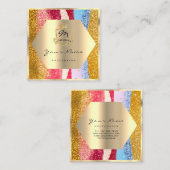 Berufliche Makeup Geometrie Anfangsmonogramm Gold Quadratische Visitenkarte (Vorne/Hinten)