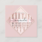 Berufliche Makeup-Künstler-Logo-Pinsel Rose Rahmen Quadratische Visitenkarte (Vorderseite)