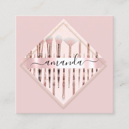 Berufliche Makeup-Künstler-Logo-Pinsel Rose Rahmen Quadratische Visitenkarte (Vorderseite)