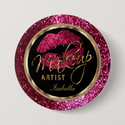 Berufliche Makeup-Künstler Rosa, Schwarz und Gold Button (Vorderseite)