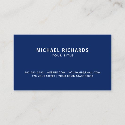 Berufliche Marineblau schlichte moderne Visitenkarte (Vorderseite)