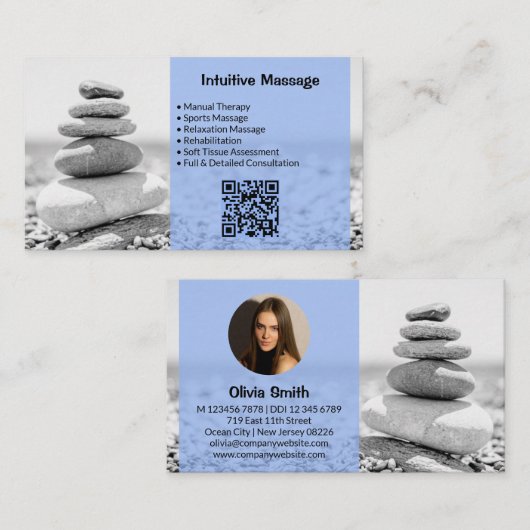 Berufliche Massage Blue Business Card mit Foto Treuekarte (Vorne/Hinten)
