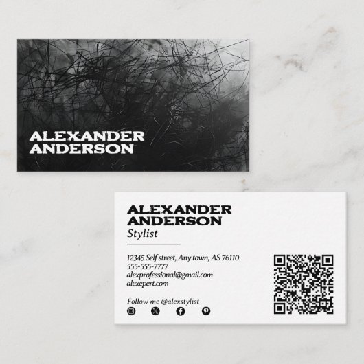 Berufliche Minimal Black Scribble Visitenkarte (Vorne/Hinten)