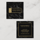 Berufliche Minimal-Monogramm-Gold/Schwarz-Marmor Quadratische Visitenkarte (Vorne/Hinten)