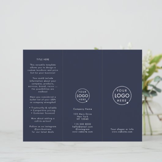 Berufliche Minimal Navy Blauer Dreifach-Broschüre (Stehend Vorderseite)