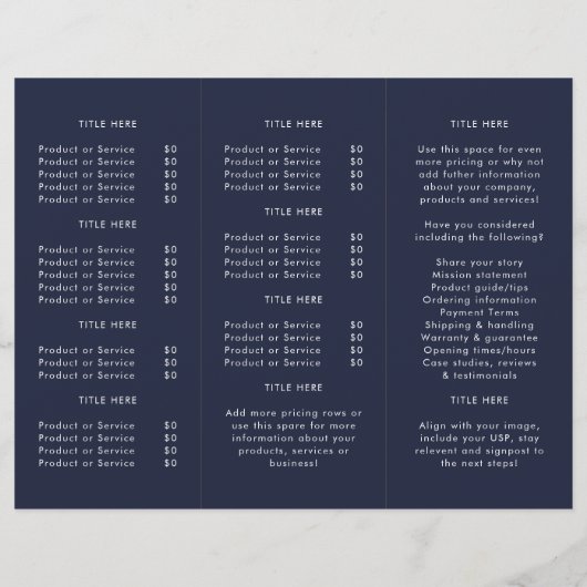 Berufliche Minimal Navy Blauer Dreifach-Broschüre (Rückseite)