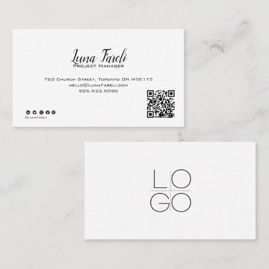 Berufliche Minimal-Script QR CODE-Visitenkarte Visitenkarte (Vorne/Hinten)