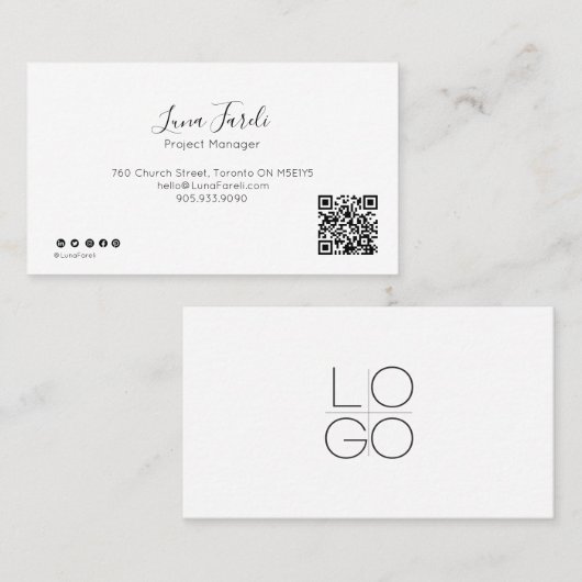 Berufliche Minimal-Script QR CODE-Visitenkarte Visitenkarte (Vorne/Hinten)