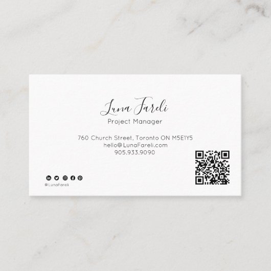 Berufliche Minimal-Script QR CODE-Visitenkarte Visitenkarte (Vorderseite)