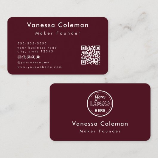 Berufliche Minimalistische Burgundy-Visitenkarte Visitenkarte (Vorne/Hinten)
