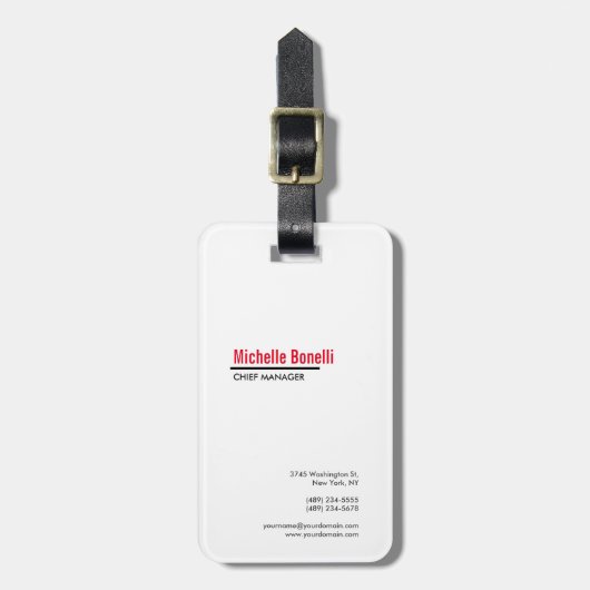 Berufliche Minimalistische, einfache Weiße Moderne Gepäckanhänger (Vorderseite vertikal)