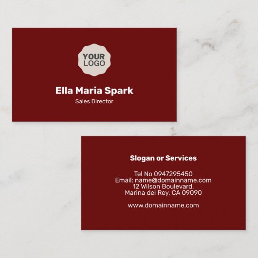 Berufliche Minimalistische Maroon Business Card Visitenkarte (Vorne/Hinten)
