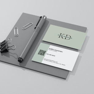 Berufliche minimalistische Sage Green Monogram Visitenkarte