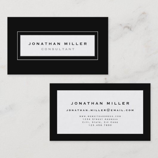 Berufliche Minimalistische Schwarz-Weiß-Rahmen Visitenkarte (Vorne/Hinten)