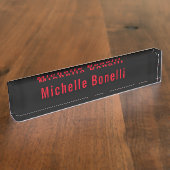 Berufliche Minimalistische Schwarze Rot Moderne Sc Namensplakette (Seite)