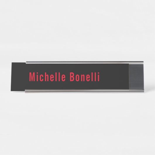 Berufliche Minimalistische Schwarze Rot Moderne Sc Schreibtischnamensplakette (Vorderseite )