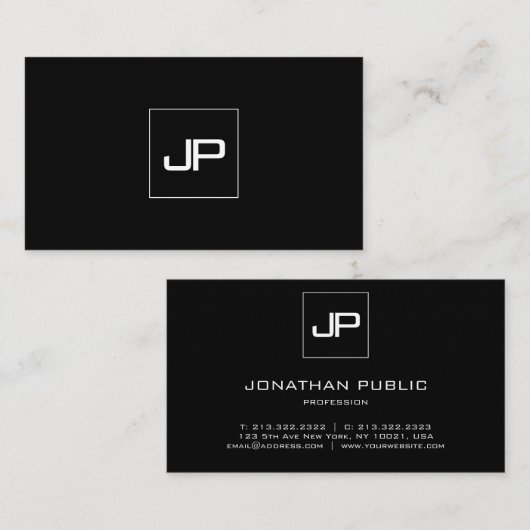 Berufliche Mit Monogramm Schwarzweißmoderne Visitenkarte (Vorne/Hinten)