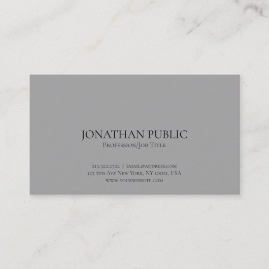 Berufliche Moderne Elegant Grau Einfach Schlicht Visitenkarte (Vorderseite)