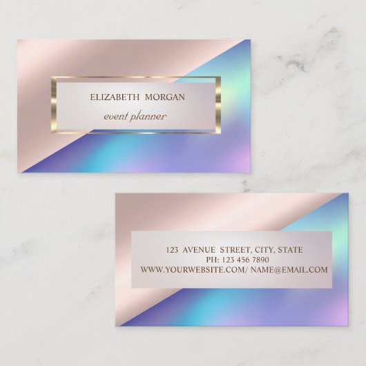 Berufliche, moderne Frame Rose Gold Holografie Visitenkarte (Vorne/Hinten)