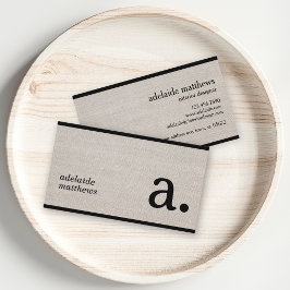 Berufliche moderne Linen Look Monogram Visitenkarte