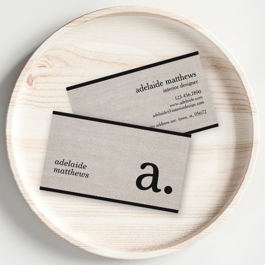 Berufliche moderne Linen Look Monogram Visitenkarte