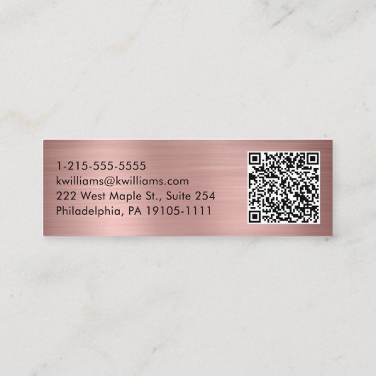 Berufliche moderne Script QR Code Rose Gold Mini Visitenkarte (Rückseite)