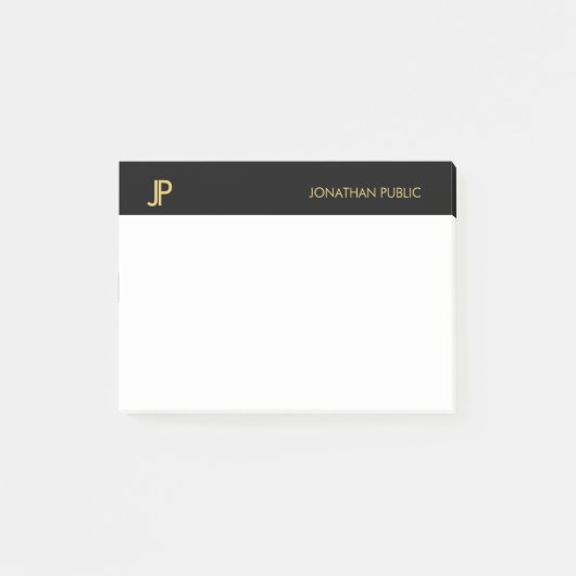 Berufliche Monogram Black Gold White Moderne Post-it Klebezettel (Vorderseite)