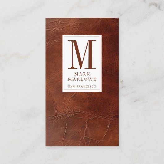 Berufliche Monogram, braune Ledertextur Visitenkarte (Vorderseite)