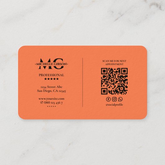 Berufliche Monogram Elegant Coral Initials Visitenkarte (Rückseite)