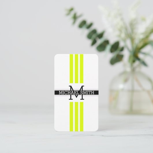 Berufliche Monogram, Modern Chartreuse Stripes Visitenkarte (Stehend Vorderseite)
