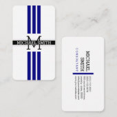 Berufliche Monogram, moderne Navy Strips Visitenkarte (Vorne/Hinten)