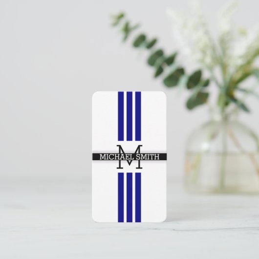 Berufliche Monogram, moderne Navy Strips Visitenkarte (Stehend Vorderseite)