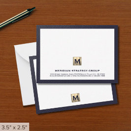 Berufliche Monogram Navy Blue Border Mitteilungskarte