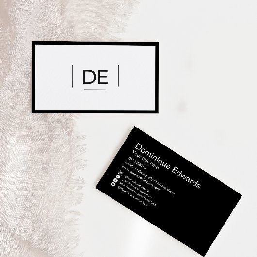 Berufliche Monogram Simple Black Social Media Visitenkarte