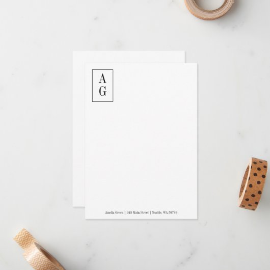 Berufliche Monogramm-Initialadresse Mitteilungskarte (Vorderseite/Rückseite Beispiel)