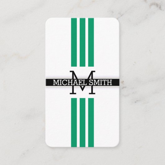 Berufliche Monogramm Moderne grüne Streifen Visitenkarte (Vorderseite)