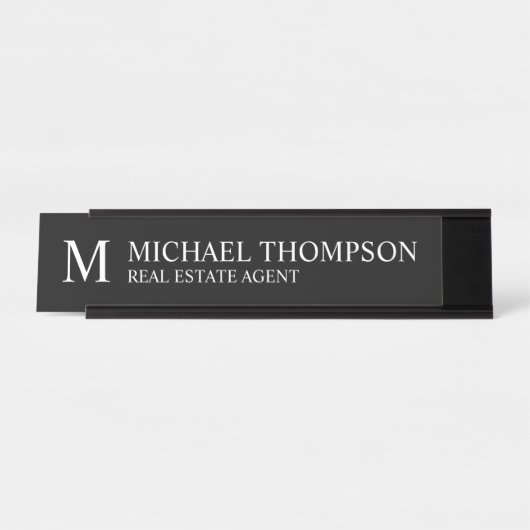 Berufliche Monogramm Schwarz/Weiß Schreibtischnamensplakette (Vorderseite )