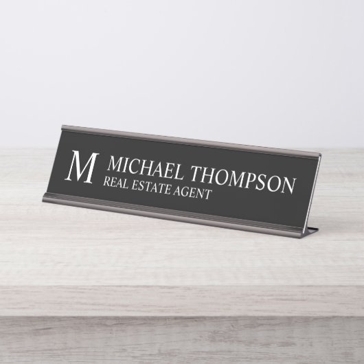 Berufliche Monogramm Schwarz/Weiß Schreibtischnamensplakette (Vorderseite )
