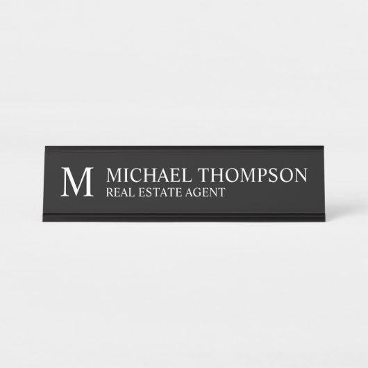 Berufliche Monogramm Schwarz/Weiß Schreibtischnamensplakette (Vorderseite )