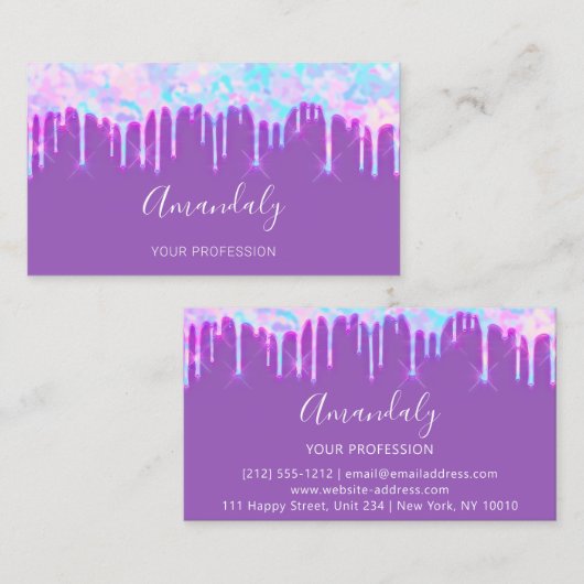 Berufliche Nägel Makeup Artist Lash Lila Tropfen Visitenkarte (Vorne/Hinten)